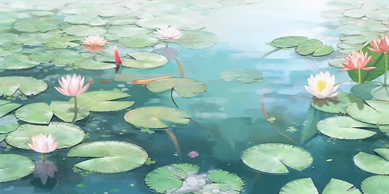 夏天夏季夏至时节池塘里绿色的荷叶荷花绽放中国风工笔画海报背景插画,插画/手绘图,插画/手绘图库,插画/手绘图下载,插画/手绘